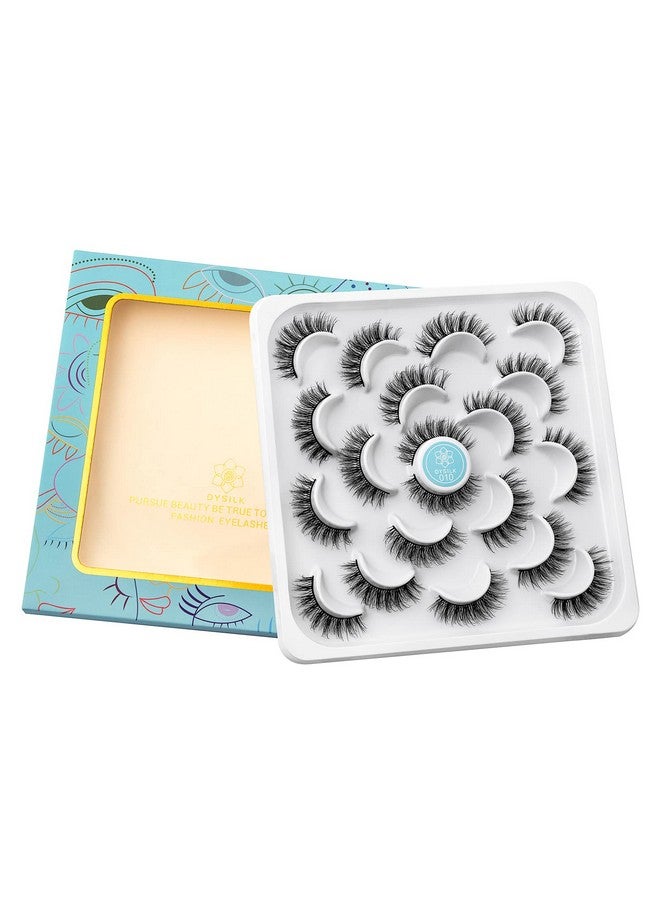 Mink Eyelashes Strip Lashes D Curl Lashes 10 Pairs 6D Faux Eyelashes Mink Lashes Natural Look Reusable False Eyelashes Fake Eyelashes Eye Lashes Pack 12Mm