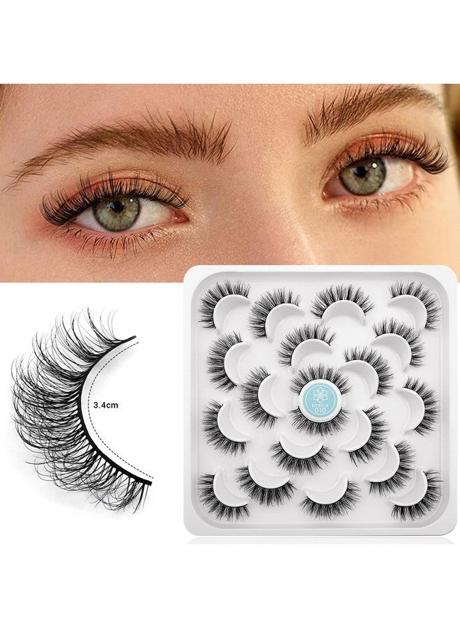 Mink Eyelashes Strip Lashes D Curl Lashes 10 Pairs 6D Faux Eyelashes Mink Lashes Natural Look Reusable False Eyelashes Fake Eyelashes Eye Lashes Pack 12Mm