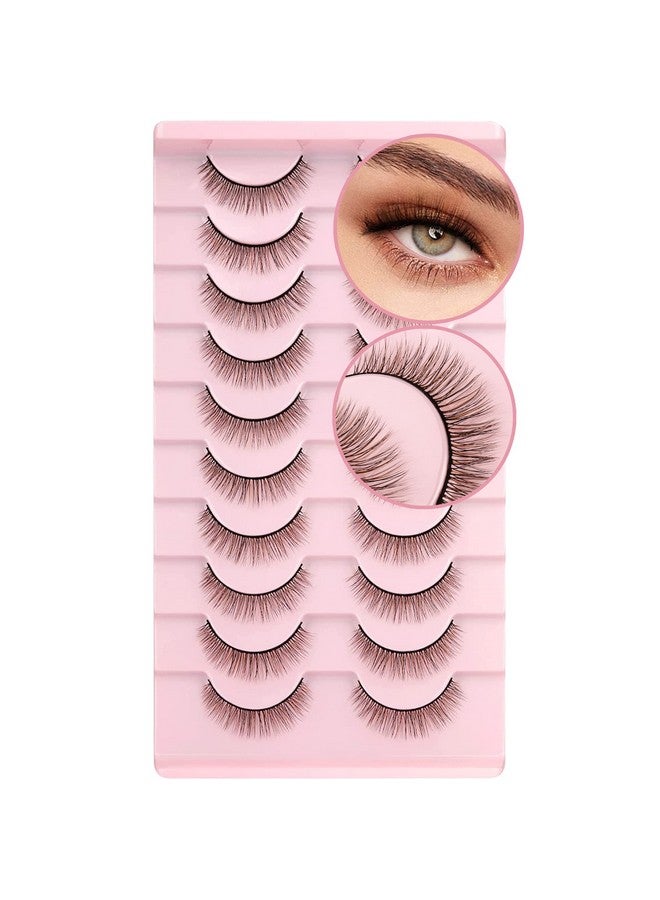 Eyelashes Natural Look Eye Lashes Short Wispy False Eyelashes 10Mm 3D Fluffy Fake Lashes Pack 10 Pairs Strip Volume By Geeneiya Brown Mixed Black