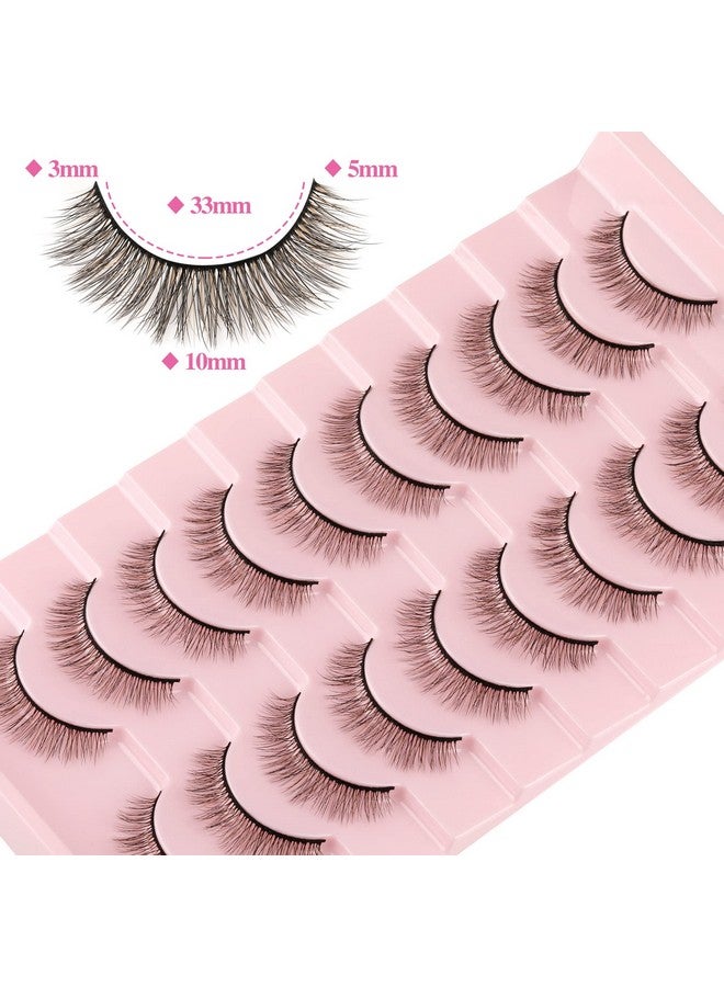 Eyelashes Natural Look Eye Lashes Short Wispy False Eyelashes 10Mm 3D Fluffy Fake Lashes Pack 10 Pairs Strip Volume By Geeneiya Brown Mixed Black