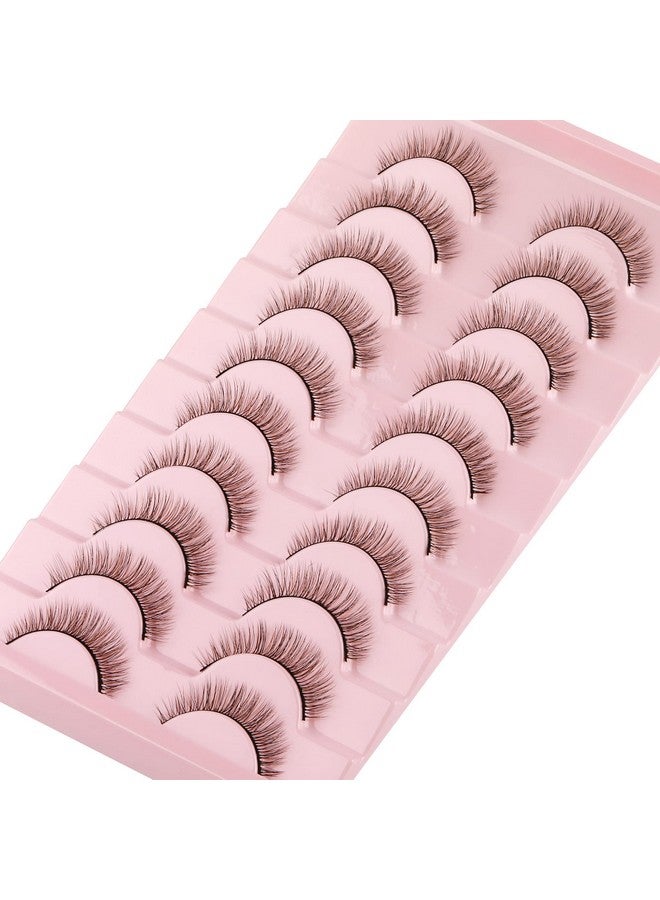 Eyelashes Natural Look Eye Lashes Short Wispy False Eyelashes 10Mm 3D Fluffy Fake Lashes Pack 10 Pairs Strip Volume By Geeneiya Brown Mixed Black