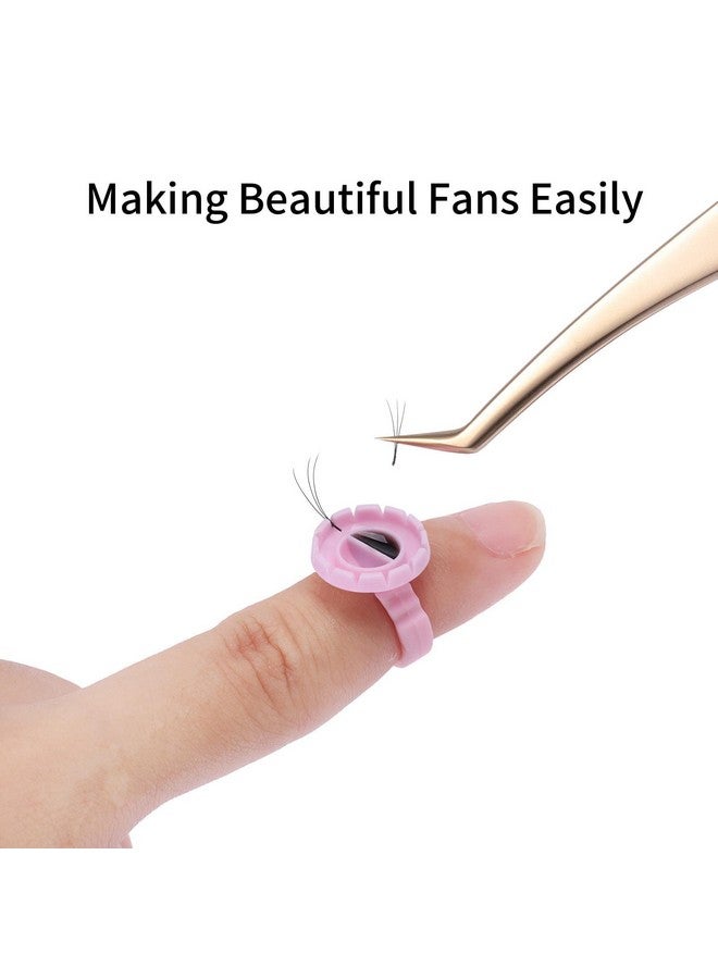 Glue Rings For Eyelash Extensions 100 Pcs Smart Glue Holder Easy Fanning Glue Cups For Volume Lashes Pink