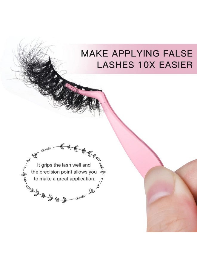 Lash Applicator Tool Diy False Eyelash Applicator Tool Stainless Steel Curved Eyelash Tweezers For Cluster Lash Strip Lashes Pink