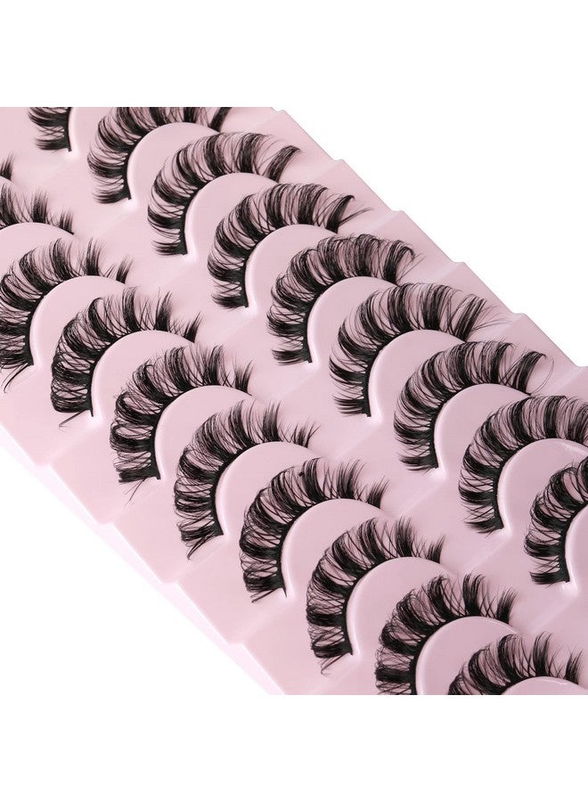 Eyelashes Russian Strip Lashes D Curly Eyelashes Russian Volume Natural Fluffy Wispy Lashes 15Mm Faux Mink Lashes 10 Pairs Pack