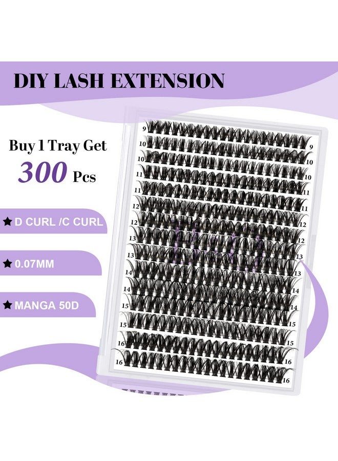 B&Q Manga Lash Clusters Diy Individual Lashes 50D0.07D916Mix 300 Pcs False Eyelash Cluster Manga Lashes Cluster 30D 40D 50D D Curl Lash Clusters Diy Lash Extensions At Home (50D0.07D916Mix)