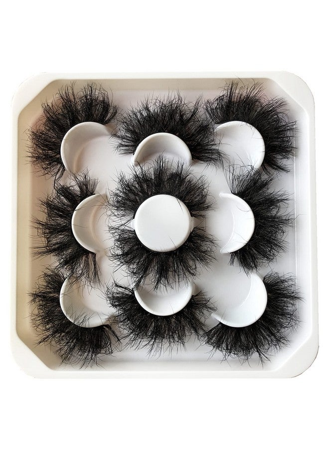 False Eyelashes 25Mm Fluffy Dramatic Faux Mink Lashes 5 Pairs Long Thick Volume Messy Crossed Fake Eye Lashes Pack