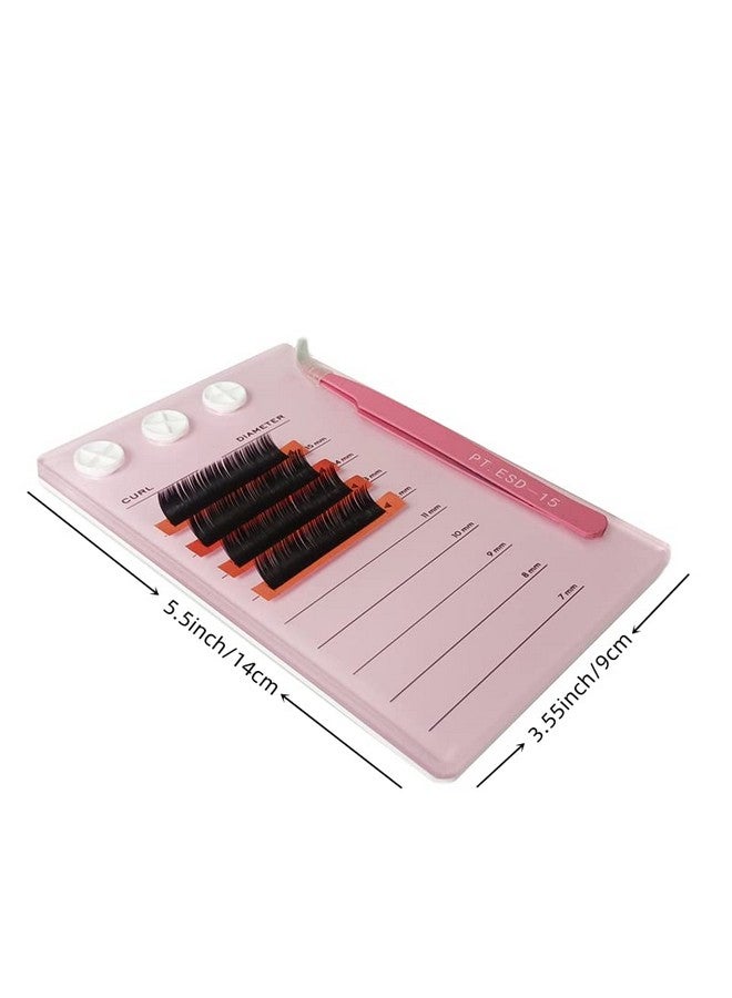 Eyelash Grafting Pallet Acrylic Lash Tile Holder 715Mm Scale Glue Cups Eyelash Extensions Storage Gasket Pads With Suction For Tweezers (Pink)