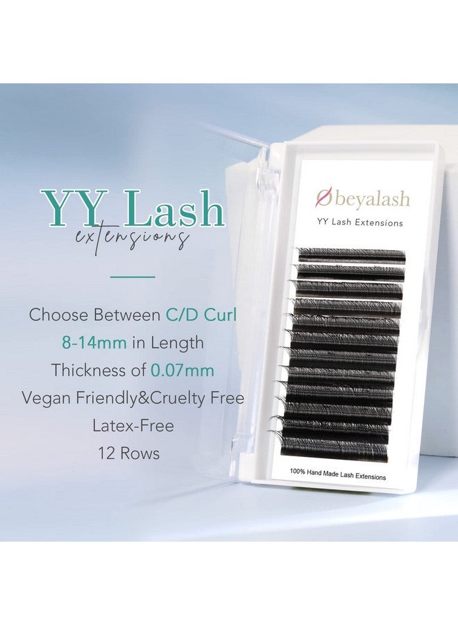 Obeya Y Lashes Extensions 2D Premade Fans Eyelash Extensions Weave Yy Shaped Tips Volume Lash Extensions Quick Easy Application Full Fluffy Volume Look Long Lasting D Curl 0.07Mm 814Mm Mix Tray