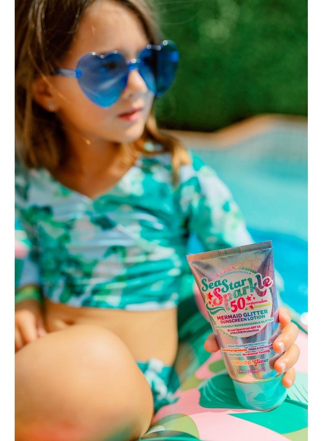 Sea Star Sparkle Biodegradable Glitter Sunscreen Spf 50 Mermaid Watermelon Lemonade Water Resistant Vegan & Cruelty Free Tsa Approved Travel Ready 3.4 Oz…