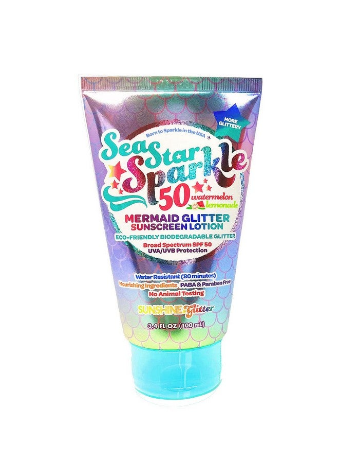 Sea Star Sparkle Biodegradable Glitter Sunscreen Spf 50 Mermaid Watermelon Lemonade Water Resistant Vegan & Cruelty Free Tsa Approved Travel Ready 3.4 Oz…