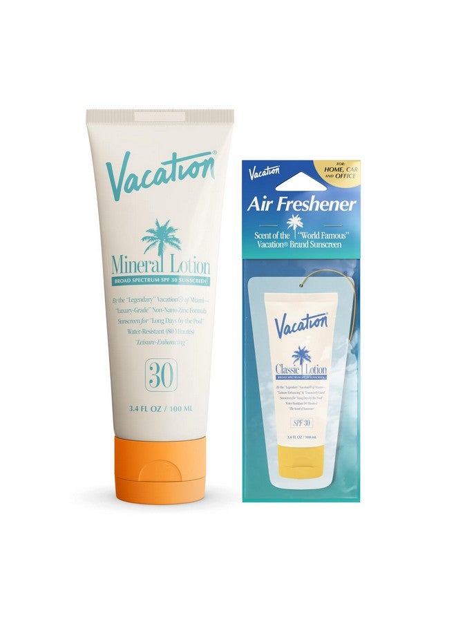 Mineral Lotion Sunscreen Spf 30 + Air Freshener Bundle Premium Zinc Sunscreen For Sensitive Skin Hydrating + Lightweight Mineral Based Sunscreen Dermatologist Tested 3.4 Fl. Oz.
