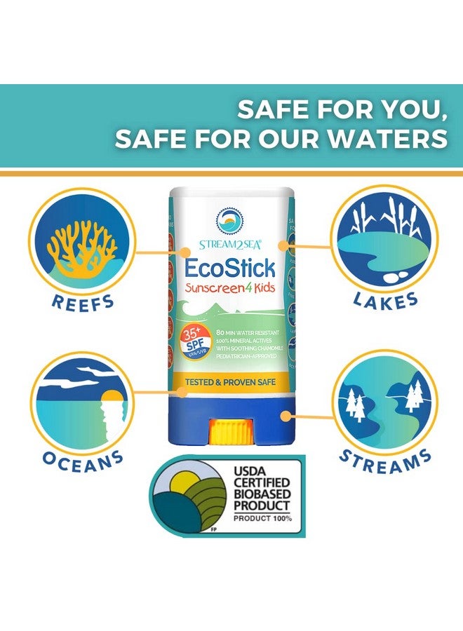 Ecostick Spf 35 Mineral Sunscreen Stick Sweat And Water Resistant Sunblock Usda Approved Biodegradable Paraben Free And Reef Safe Sunscreen Protection Against Uva Uvb (Ecostick Kids)