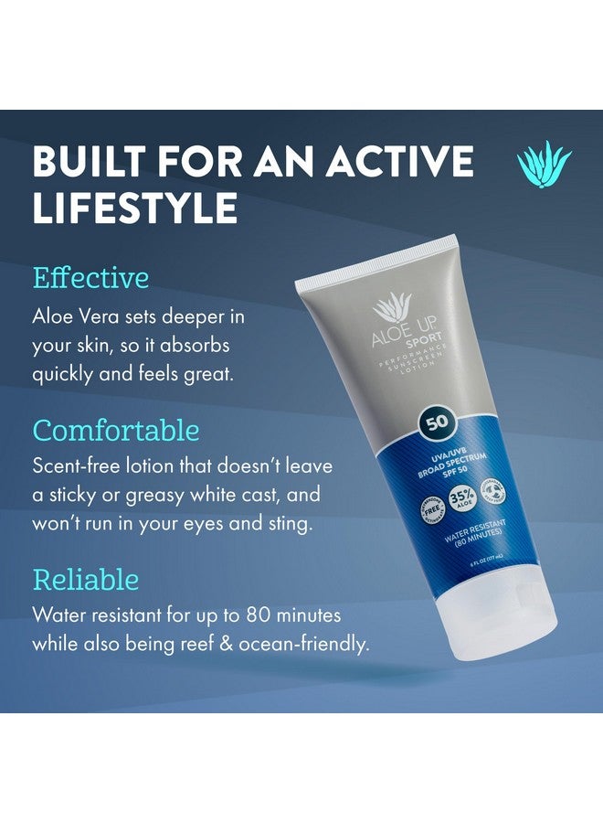 Sport Sunscreen Lotion Spf 50 Broad Spectrum Uva/Uvb Sunscreen Protector For Face And Body With Hydrating Aloe Vera Gel Nongreasy No White Cast Reef Safe Fragrancefree 6 Oz.