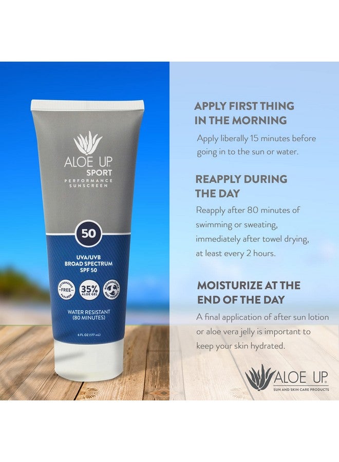 Sport Sunscreen Lotion Spf 50 Broad Spectrum Uva/Uvb Sunscreen Protector For Face And Body With Hydrating Aloe Vera Gel Nongreasy No White Cast Reef Safe Fragrancefree 6 Oz.