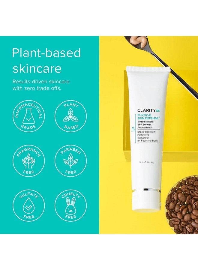 Physical Skin Defense Tinted Mineral Spf 50 Moisturizing Sunscreen Natural Plantbased Waterresistant Uv Protection With Zinc & Hyaluronic Acid For Face & Body (3.5 Oz)