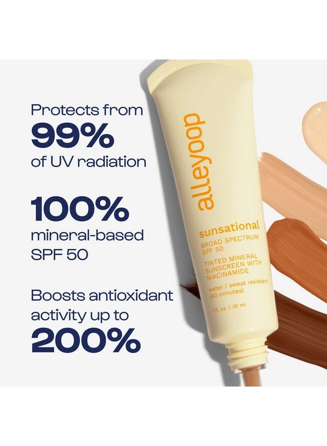 Sunsational Tinted Moisturizer Sunscreen For Face Broad Spectrum Spf 50 Tinted 100% Mineral Sunscreen With Niacinamide & Jojoba Protects Hydrates And Soothes Skin Vegan Crueltyfree Golden Hour