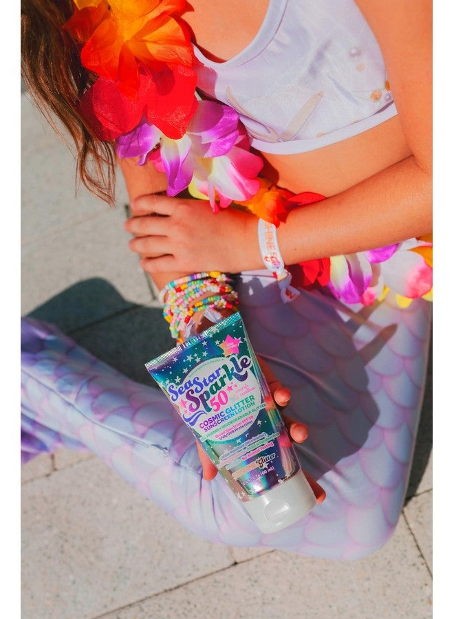 Sea Star Sparkle Biodegradable Glitter Sunscreen With Spf 50+ Cosmic Marshmallow Water Resistant Biodegradable Glitter Vegan & Cruelty Free 3.4 Oz