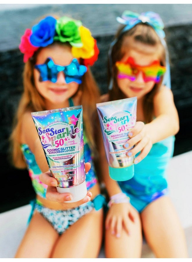 Sea Star Sparkle Biodegradable Glitter Sunscreen With Spf 50+ Cosmic Marshmallow Water Resistant Biodegradable Glitter Vegan & Cruelty Free 3.4 Oz