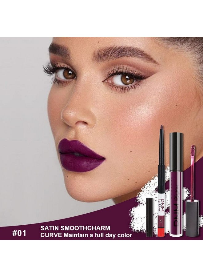 2Pcs Matte Dark Purple Lip Liner And Lipstick Makeup Set Burgundy Matte Lipstick 24H And Lip Liner Set Deep Berry Matt Lip Gloss Waterproof Long Lasting Lip Liner Lipstick Set Dark Colors (01)