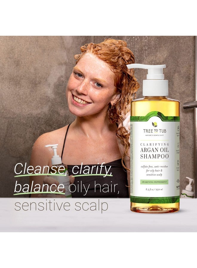 Peppermint Shampoo For Oily Hair & Sensitive Scalp Gentle Clarifying Shampoo For Build Up Sulfate Free Anti Residue Hair Shampoo For Women & Men W/Organic Argan Oil Natural Aloe Vera