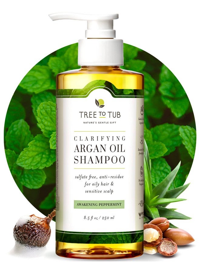 Peppermint Shampoo For Oily Hair & Sensitive Scalp Gentle Clarifying Shampoo For Build Up Sulfate Free Anti Residue Hair Shampoo For Women & Men W/Organic Argan Oil Natural Aloe Vera