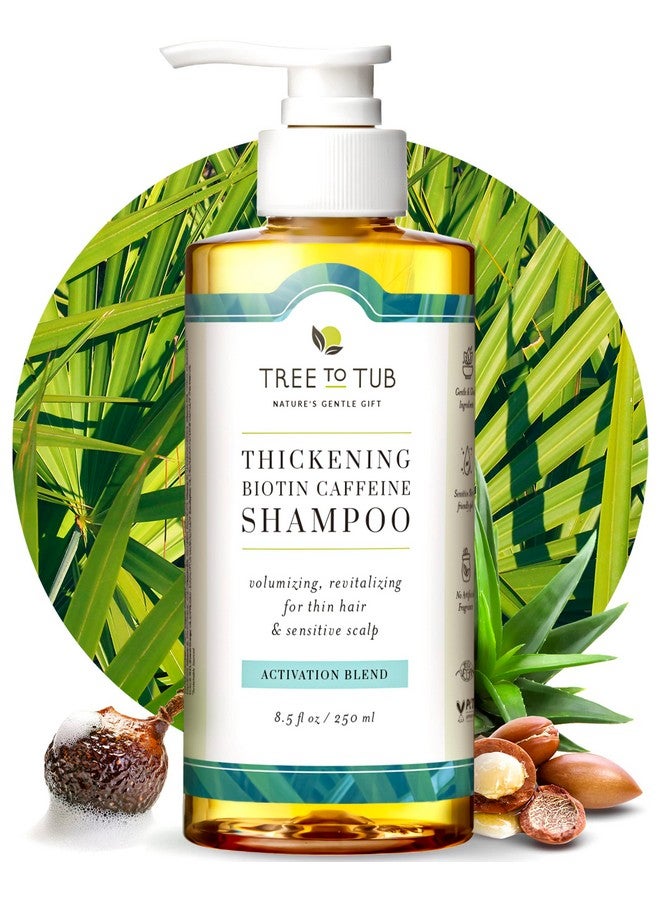 Biotin Fine Hair Thickening Shampoo For Thicker Fuller Volume Gentle Volumizing Sulfate Free Argan Oil Shampoo For Women & Men W/Caffeine Organic Saw Palmetto All Natural Tea Tree