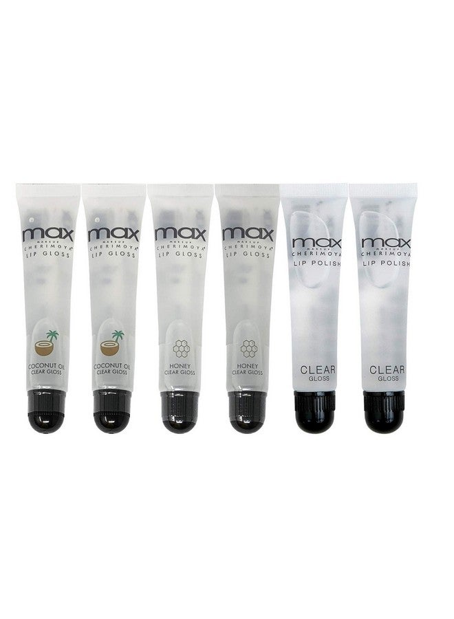 (6Pack) Max Makeup Cherimoya Lip Polish Coconut Oil Clear Gloss (2Original+2Coconut+2Honey)