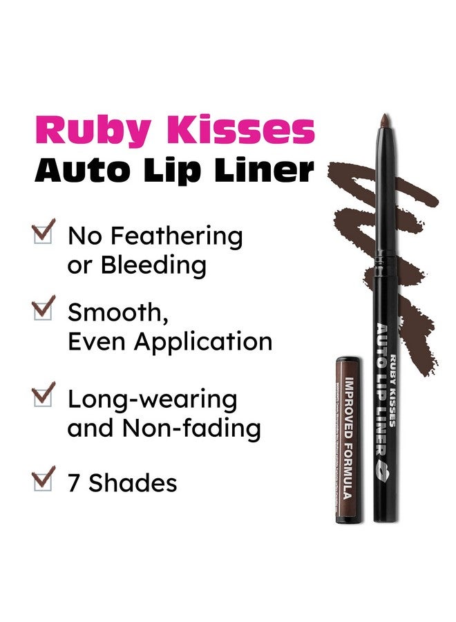Auto Lip Liner Pencil Long Lasting & Nonfading Smooth Application Nonfeathering With Rich Color No Sharpener Needed Ideal For Full Lips Look (Dark Brown) (3 Pack)