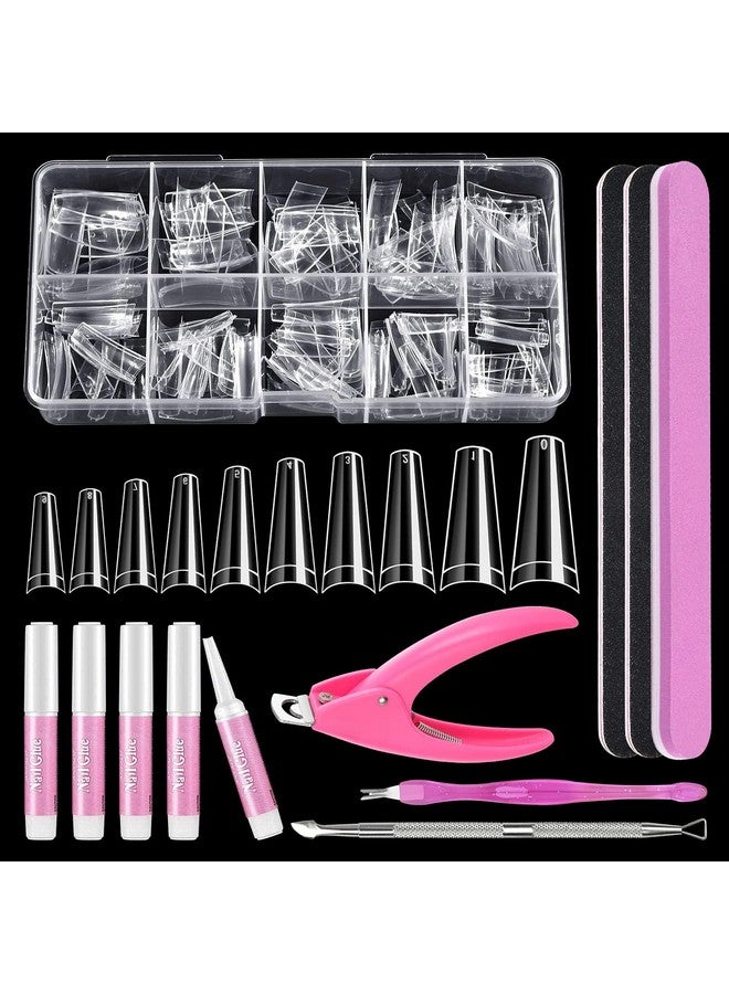 Clear Coffin Nail Tips Set Morgles 500Pcs Long Nail Tips For Acrylic Nails Professional Half Cover Ballerina French Nail Tips Fake Nails Kit With Nail Glue Clipper Files Cuticle Pusher And Fork