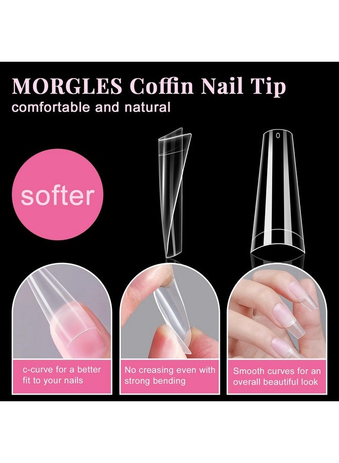 Clear Coffin Nail Tips Set Morgles 500Pcs Long Nail Tips For Acrylic Nails Professional Half Cover Ballerina French Nail Tips Fake Nails Kit With Nail Glue Clipper Files Cuticle Pusher And Fork