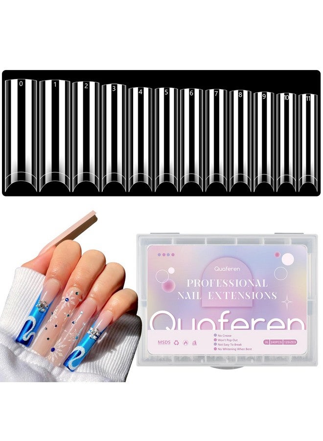No C Curve Nail Tips 240Pcs Xxl Extra Long Clear Tapered Square Flat Straight Nail Tips Half Cover Acrylic Nail Tips Square Fake Nails For Nail Art Salon Home 12 Sizes