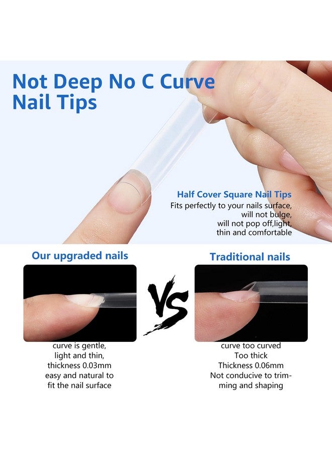 No C Curve Nail Tips 240Pcs Xxl Extra Long Clear Tapered Square Flat Straight Nail Tips Half Cover Acrylic Nail Tips Square Fake Nails For Nail Art Salon Home 12 Sizes