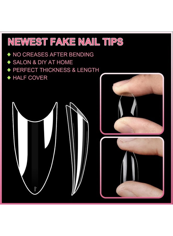 Short Stiletto Nail Tips Clear Nail Tips Half Cover Mekk 600Pcs Acrylic False Nail Tips Fake Nail Tips For Nail Salons And Diy Nail Art At Home10Sizes