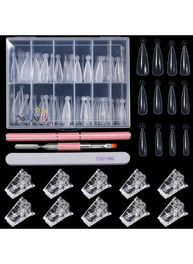 Dual Nail Forms Set Poly Gel Quick Building Nail Kit 120Pcs Stiletto Gel Nail Molds With 10Pcs Acrylic Nail Tips Clips 1Pc Dualended Poly Extension Gel Brush Nail File For Polygel Extension