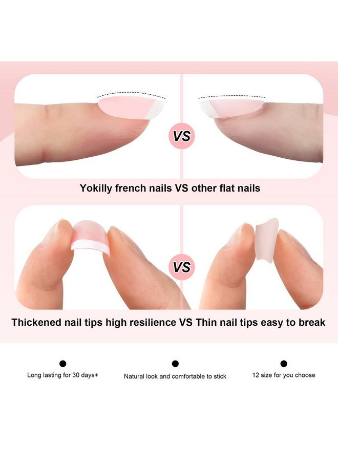 240 Pieces Natural French Fake Nailsacrylic False Nails Kit Including 12 Different Size Short Press On False Nailspink White Nails Tips Sets With Nail Stickersfiles And Stick (240 Pcs)