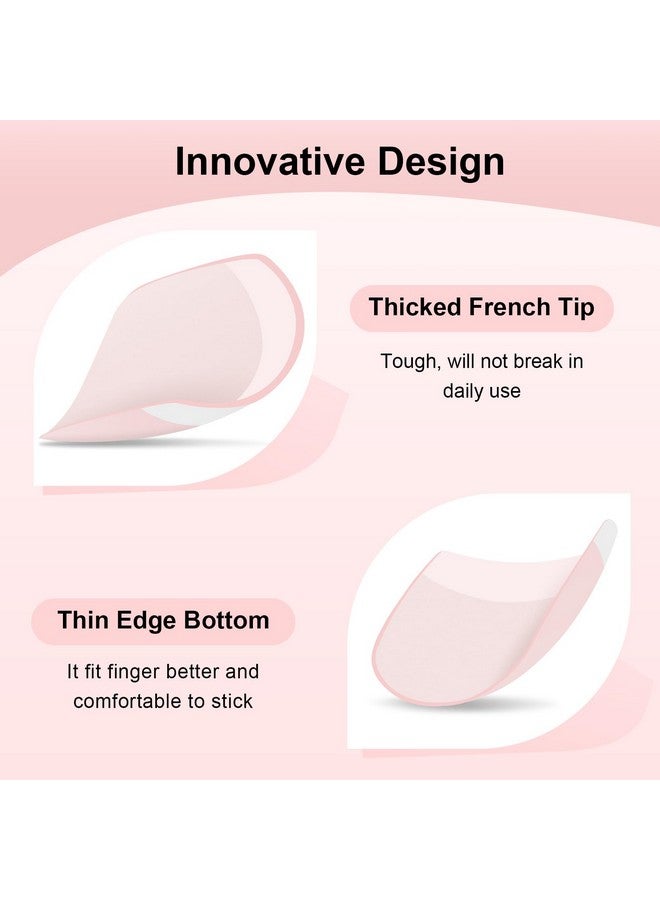 240 Pieces Natural French Fake Nailsacrylic False Nails Kit Including 12 Different Size Short Press On False Nailspink White Nails Tips Sets With Nail Stickersfiles And Stick (240 Pcs)