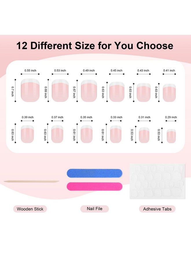 240 Pieces Natural French Fake Nailsacrylic False Nails Kit Including 12 Different Size Short Press On False Nailspink White Nails Tips Sets With Nail Stickersfiles And Stick (240 Pcs)