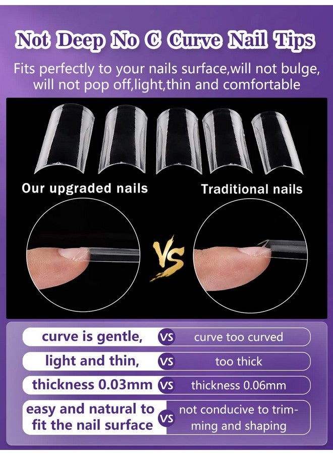 504Pcs Xxl Square No C Curve Nail Tips For Acrylic Nails Professional Clear Tapered Square Straight Half Cover Extra Long Fake Nails Ballerina Coffin Nails Tips For Salons Diy Nail Art
