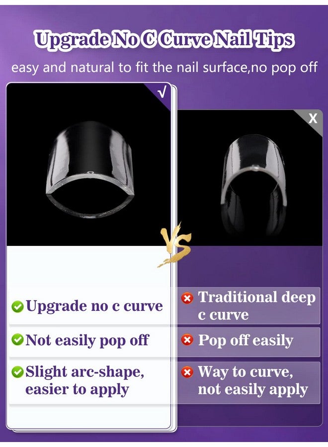 504Pcs Xxl Square No C Curve Nail Tips For Acrylic Nails Professional Clear Tapered Square Straight Half Cover Extra Long Fake Nails Ballerina Coffin Nails Tips For Salons Diy Nail Art