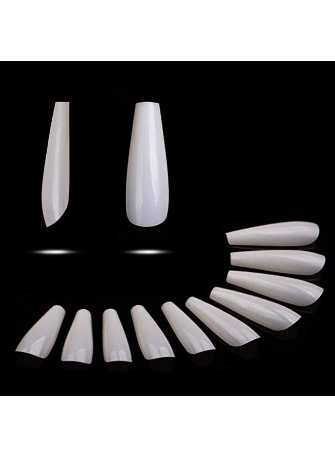 500Pcs Coffin Nails Long Ballerina False Nail Tips Full Cover Acrylic Nailsclear Natural White10 Sizes For Nail Art And Nail Salon Hjnt075 (Clear)