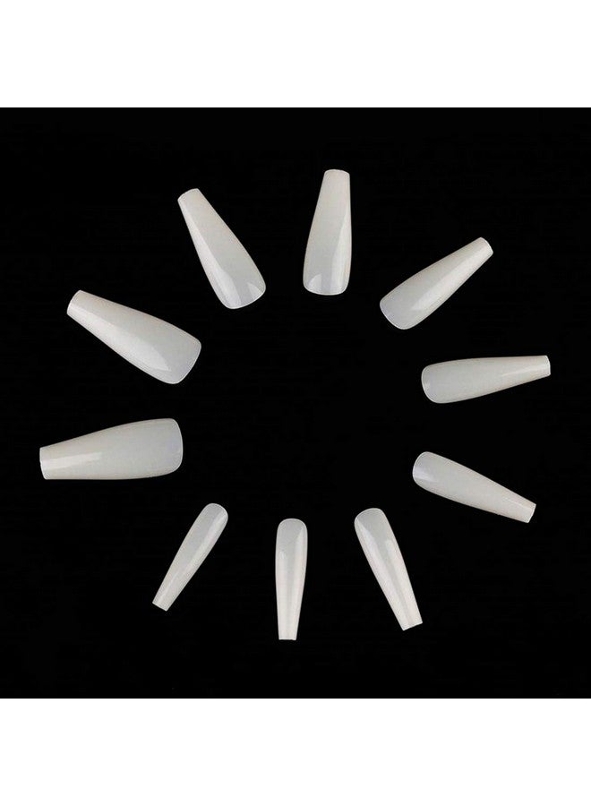 500Pcs Coffin Nails Long Ballerina False Nail Tips Full Cover Acrylic Nailsclear Natural White10 Sizes For Nail Art And Nail Salon Hjnt075 (Clear)