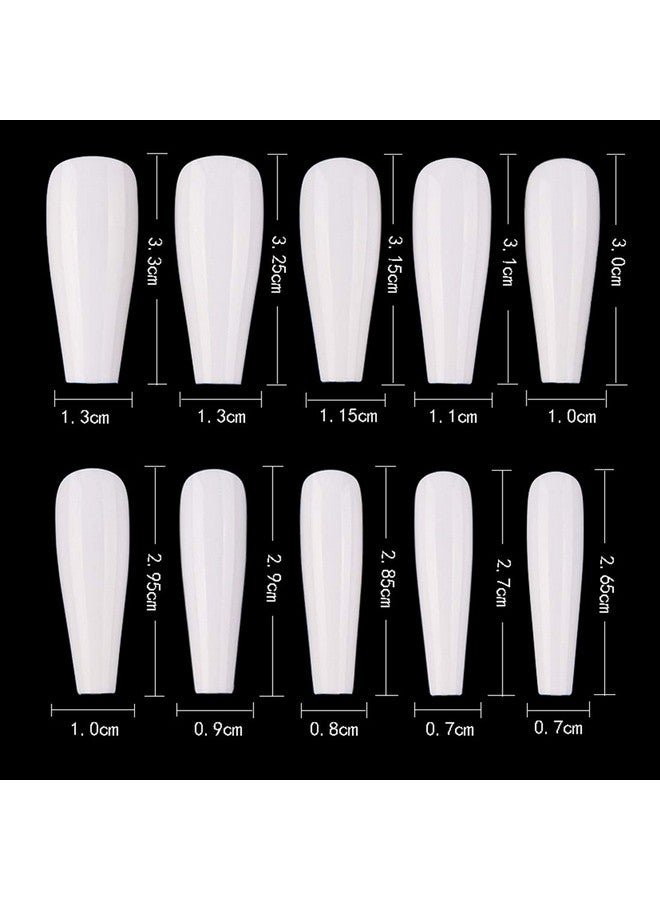 500Pcs Coffin Nails Long Ballerina False Nail Tips Full Cover Acrylic Nailsclear Natural White10 Sizes For Nail Art And Nail Salon Hjnt075 (Clear)