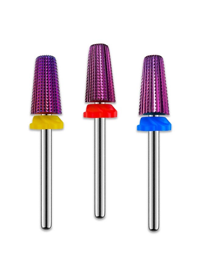 3Pcs Carbide 5 In 1 Nail Drill Bit Set Two Way Rotate Use For Both Left And Right Handed Xf， F， M 3/32 Inches Brocas Para Drill Nails For Acrylic Nail Gel Fast Remove