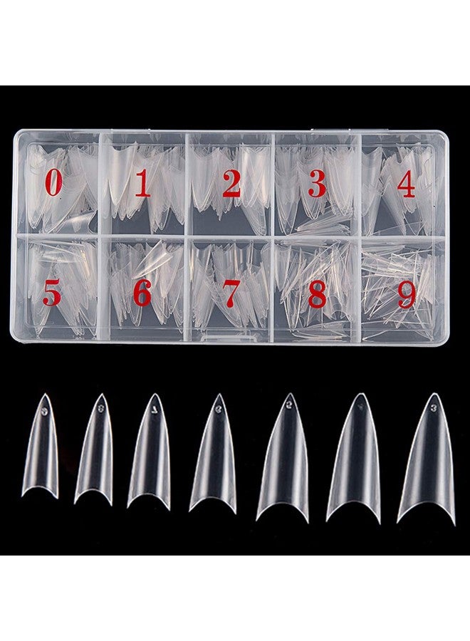 Stiletto Nail Tips 500Pcs Short Sharp Ending False Acrylic Nails Tip Half Cover 10 Sizes With Box For Nail Salons Home Diy (Clear)