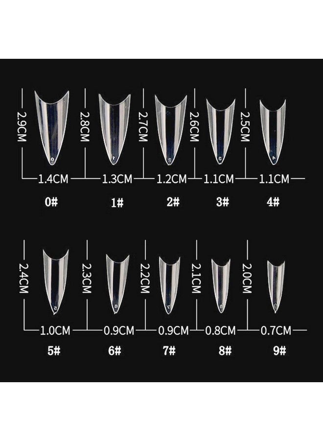 Stiletto Nail Tips 500Pcs Short Sharp Ending False Acrylic Nails Tip Half Cover 10 Sizes With Box For Nail Salons Home Diy (Clear)