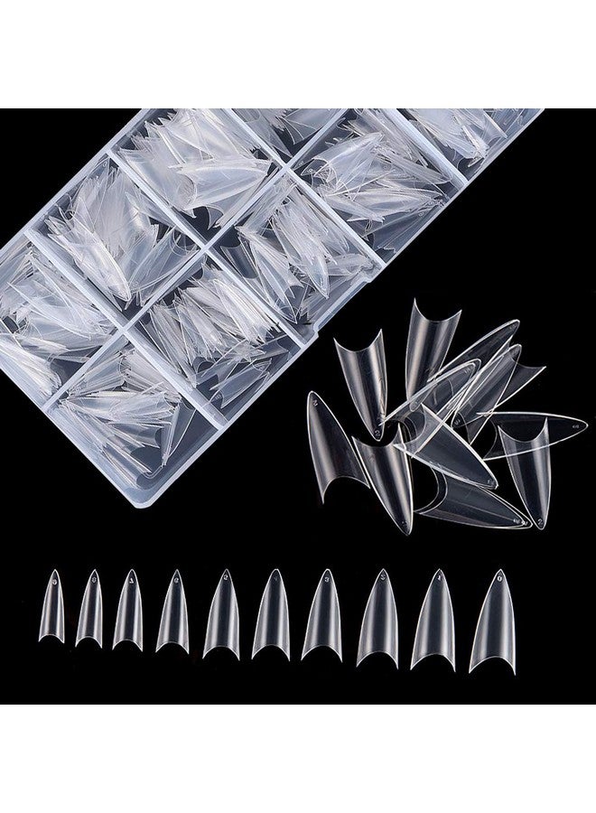 Stiletto Nail Tips 500Pcs Short Sharp Ending False Acrylic Nails Tip Half Cover 10 Sizes With Box For Nail Salons Home Diy (Clear)
