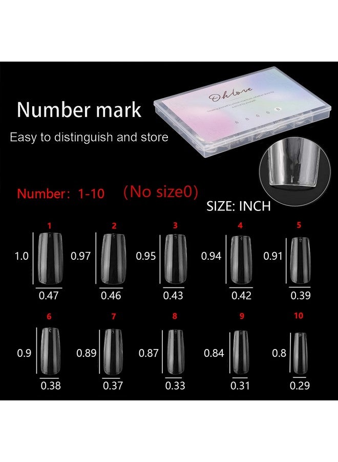 500Pcs Square Nail Tips Full Cover Clear Fake Nail Tips For Acrylic Nails Size 1~10