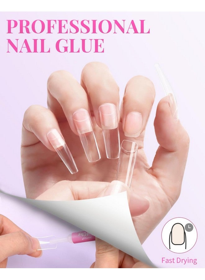 500Pcs Clear Acrylic Nail Tips Fake Nails Half Cover Square Flat Nail Tips Nail Clipper Files And Glues Cuticle Fork For Nail Art Salon Home Diy