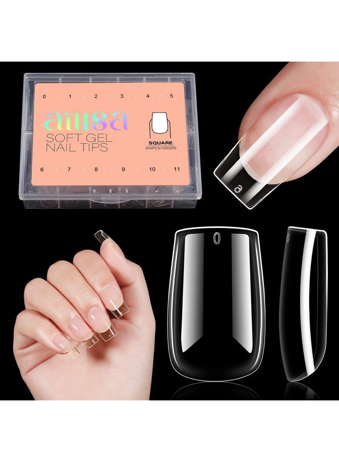 Short Square Nail Tips 504Pcs Clear Soft Nail Tips Full Cover Gel Nails Tips Preshaped Acrylic For Extensions Easy For Home Diy Nail Salon 12 Sizes