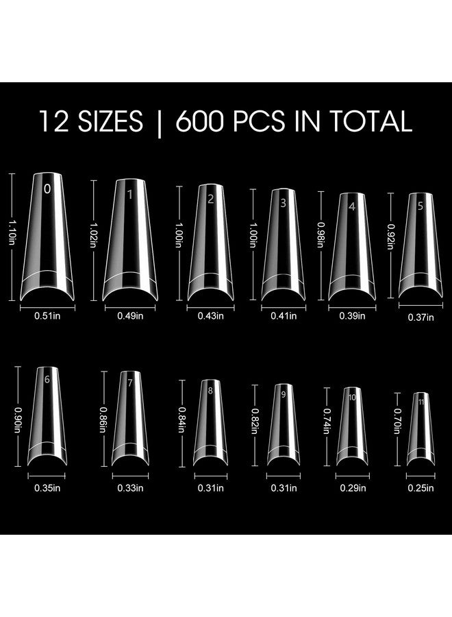 500Pcs Half Cover Coffin Nail Tips Acrylic Nail Tips Krofaue 10 Size Clear Ballerina Nail Tips Half Cover Acrylic False Nail Tips With Box For Nail Tips Art Salons And Home Diy (Clear)